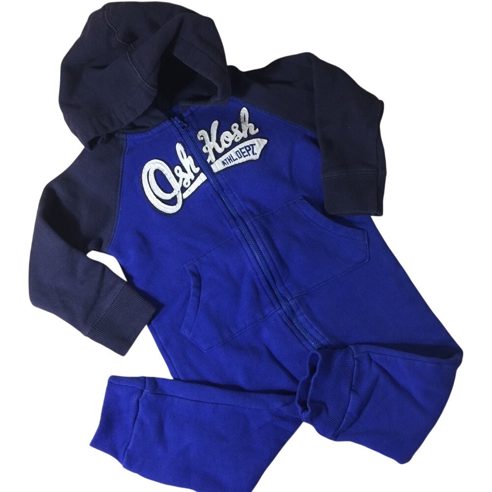 Osh Kosh B'gosh Baby Boys Blue Full Zip Hooded Creeper Pajamas 24 Months‎